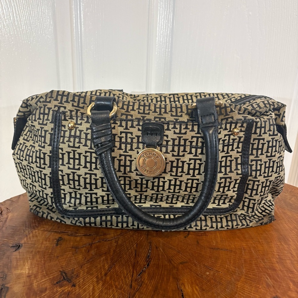 Tommy Hilfiger Signature Monogram Canvas Shopper Tote Handbag